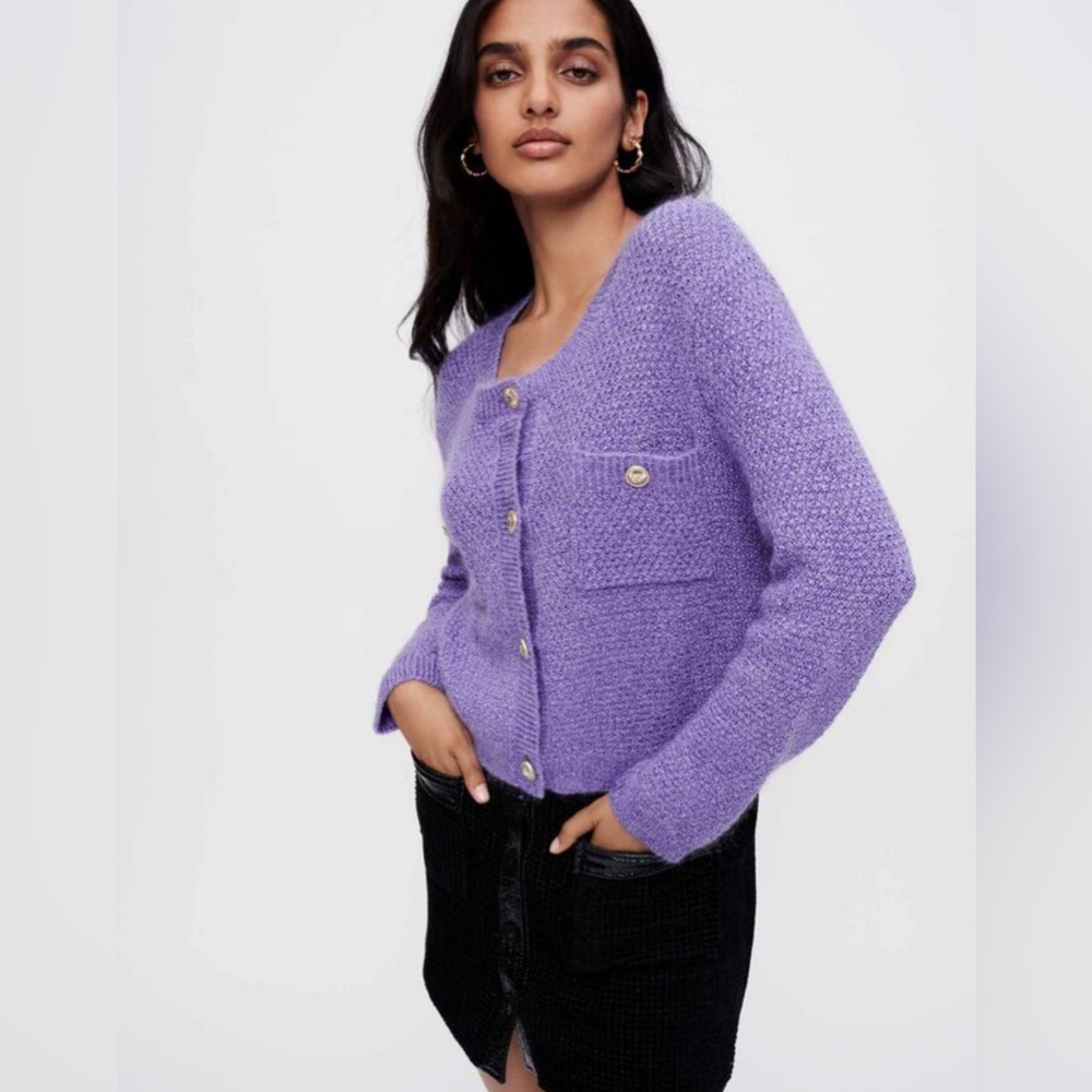 SomeSome Lavender Bouclé Cropped Cardigan Jacket – Free Size Fits US L–XL